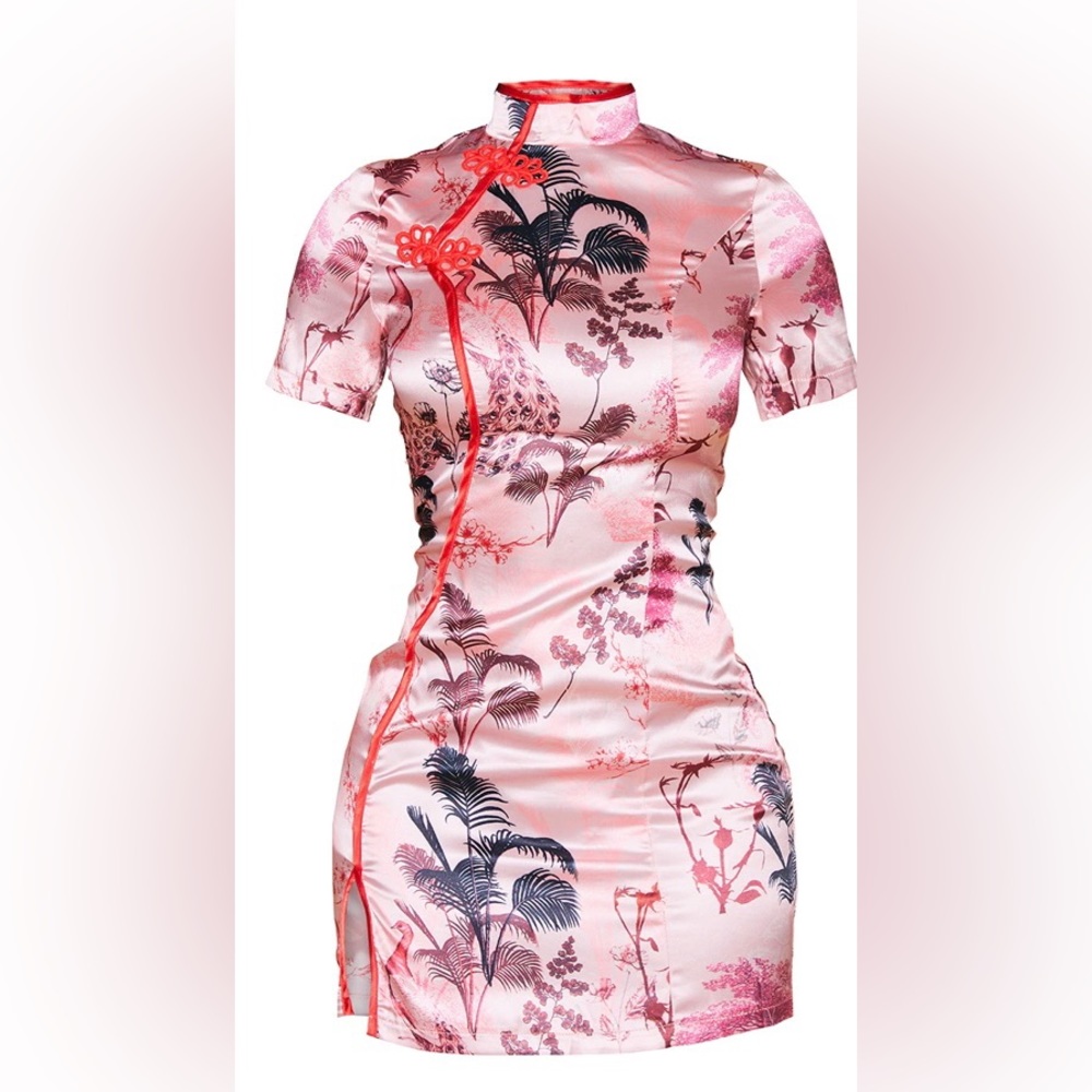Petite Pink Satin Split Mini Dress